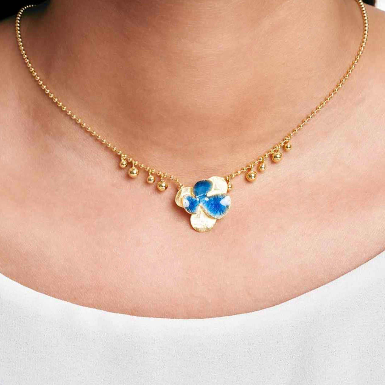 Flower Necklace Gold & Blue