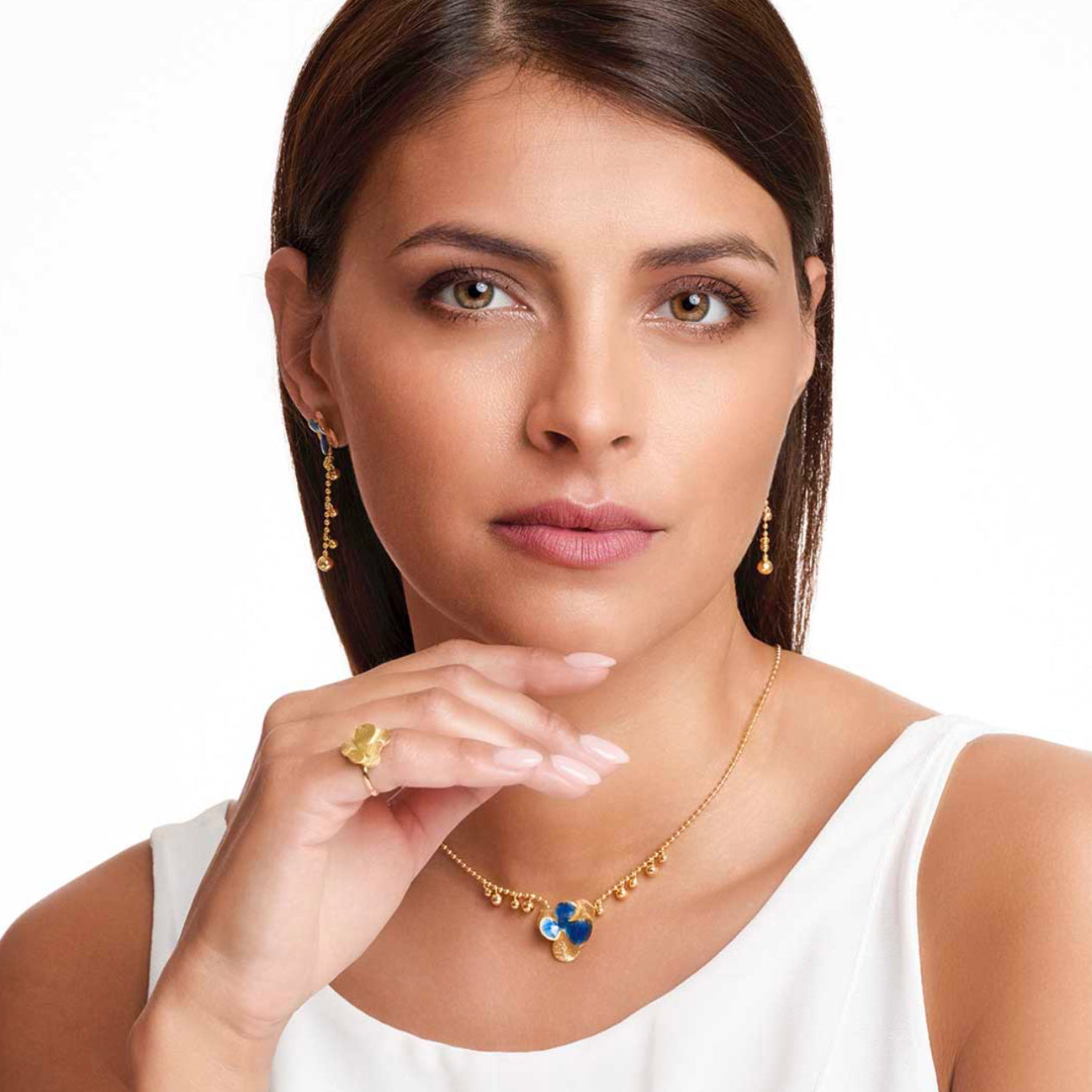Flower Necklace Gold & Blue