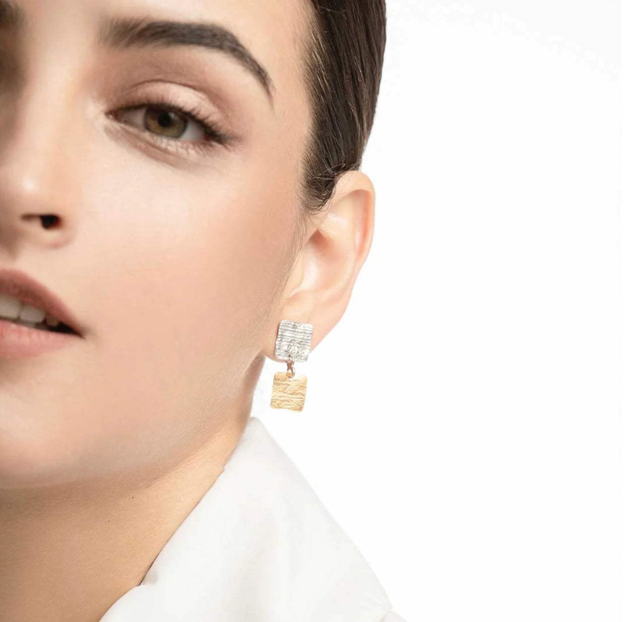 Square Earrings Silver & Gold