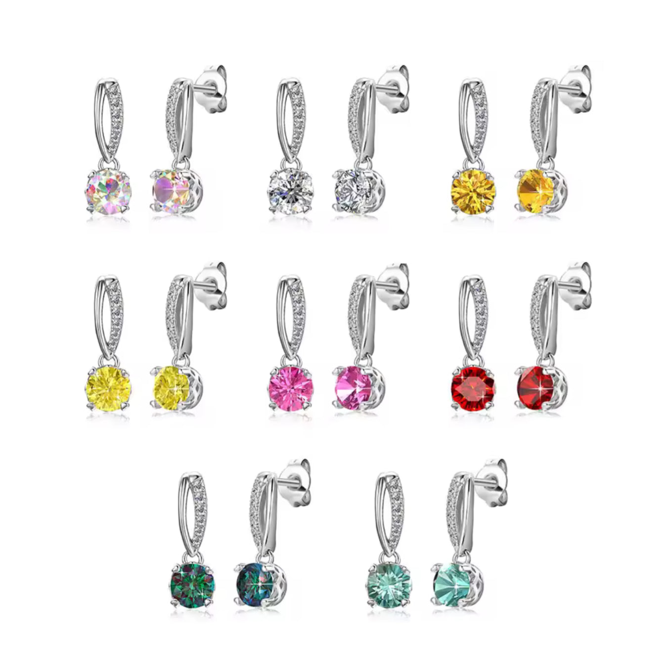 Moissanite earrings in a variety of colors