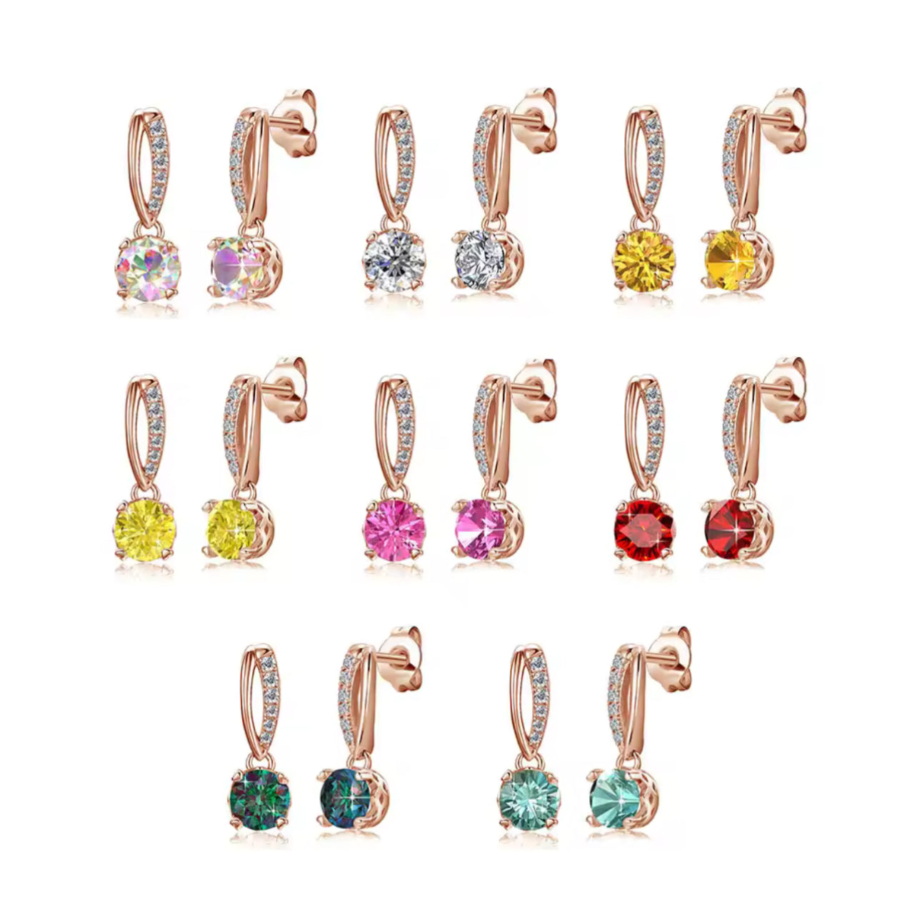 Moissanite earrings in a variety of colors