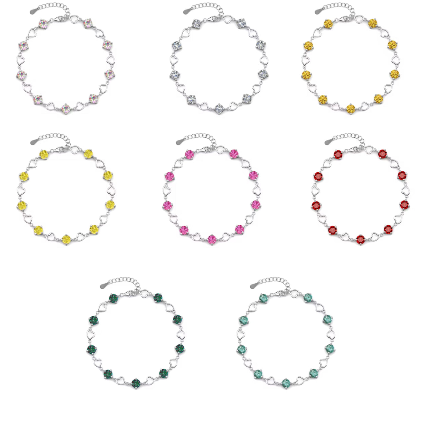 Heart motif bracelet in a variety of colors