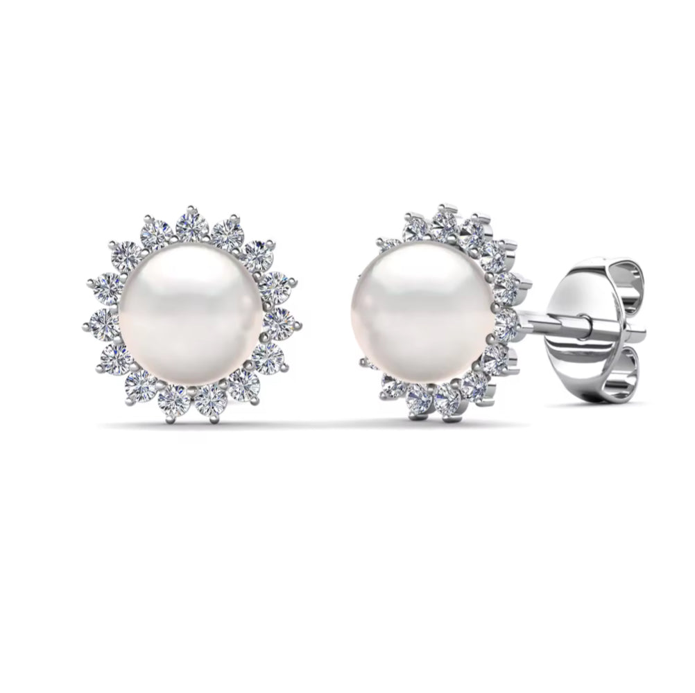 Flower motif pearl earrings