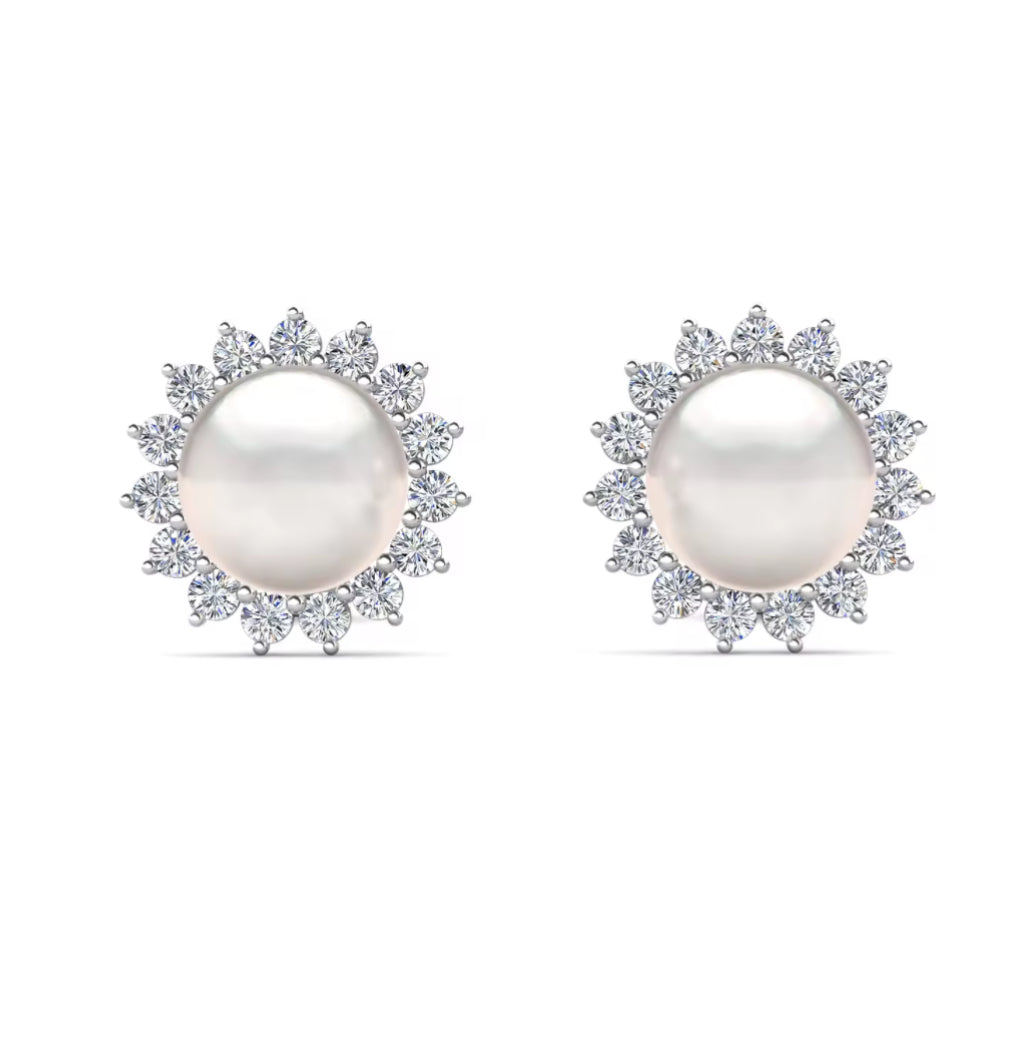 Flower motif pearl earrings