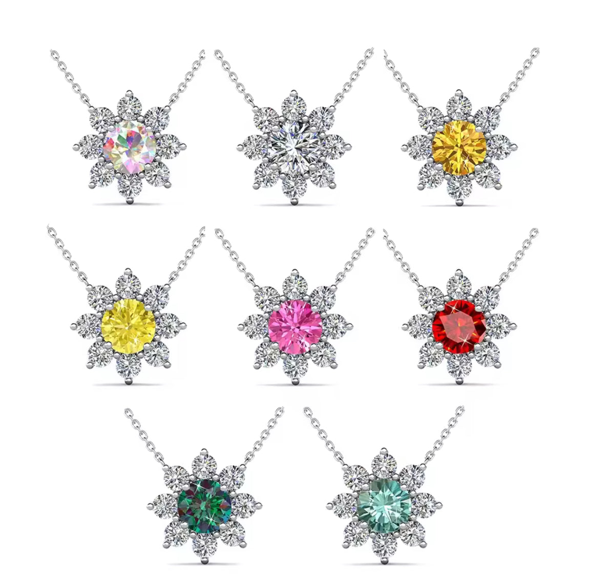 Moissanite Flower Necklace in Choice of Colors