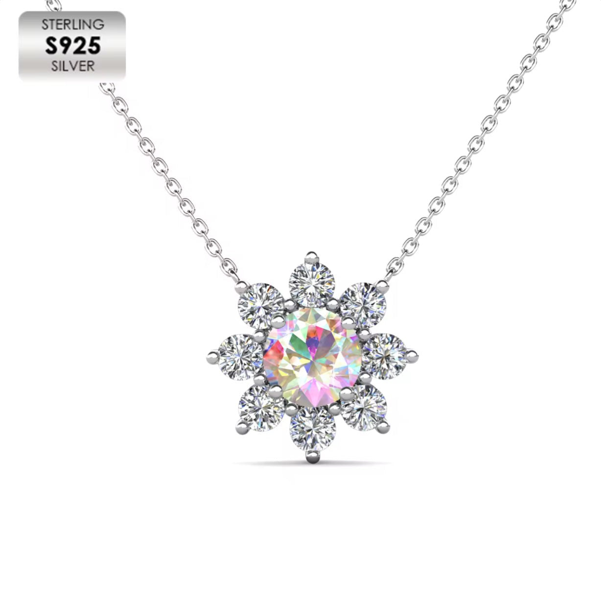 Moissanite Flower Necklace in Choice of Colors