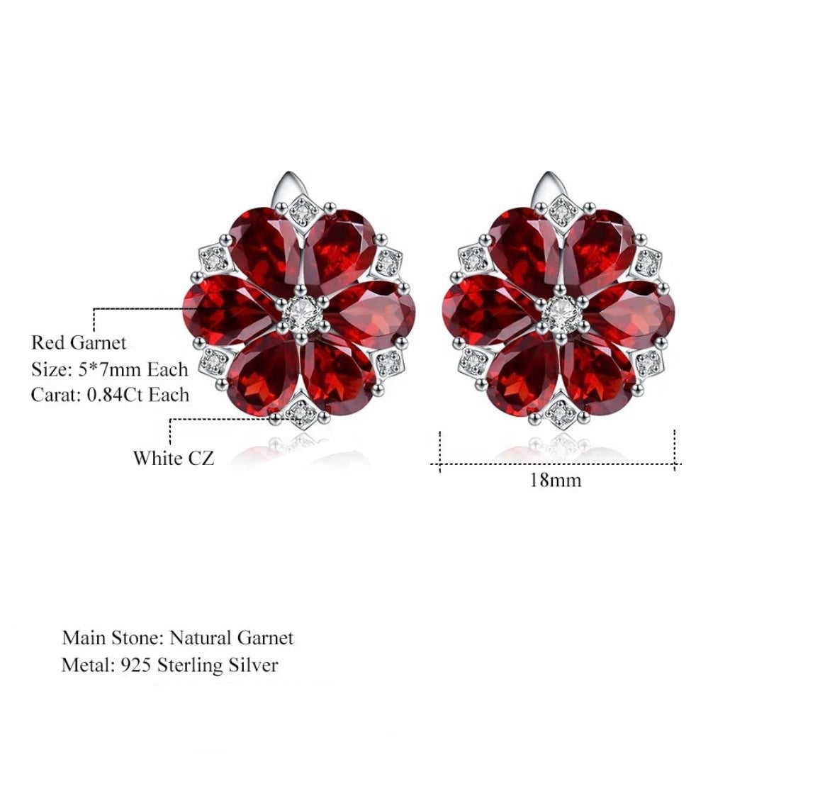 Garnet Flower Design Earrings