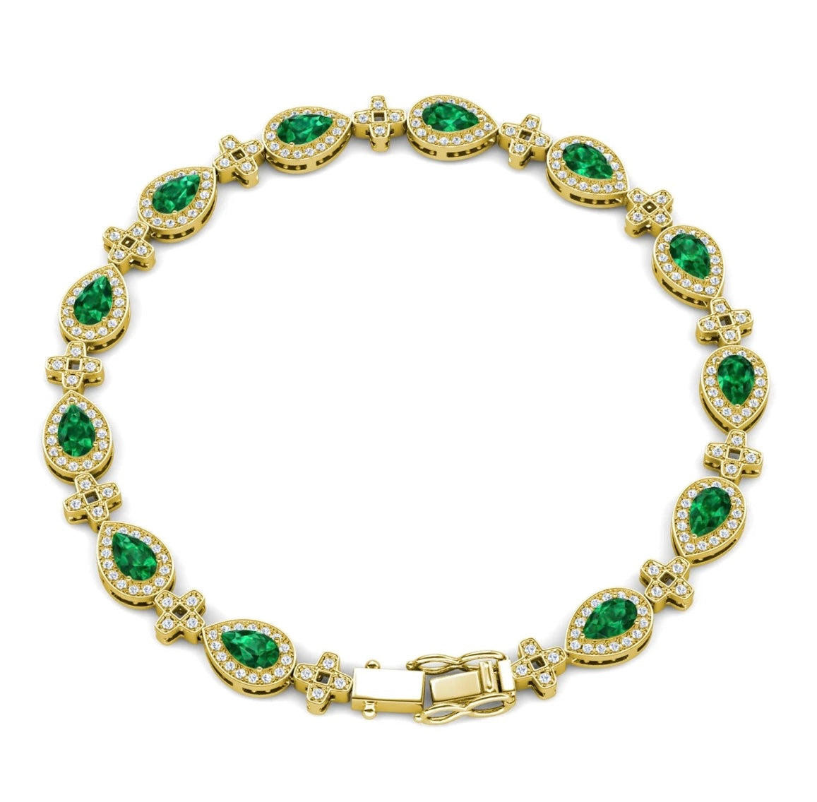 Emerald Cross Motif Tennis Bracelet