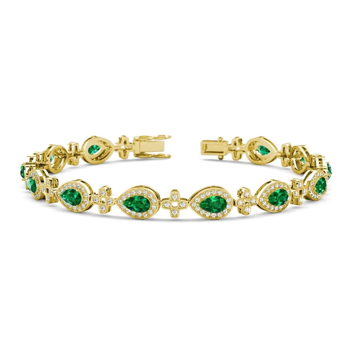Emerald Cross Motif Tennis Bracelet