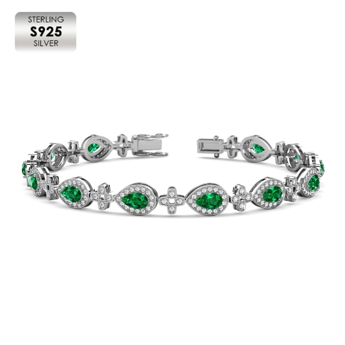 Emerald Cross Motif Tennis Bracelet