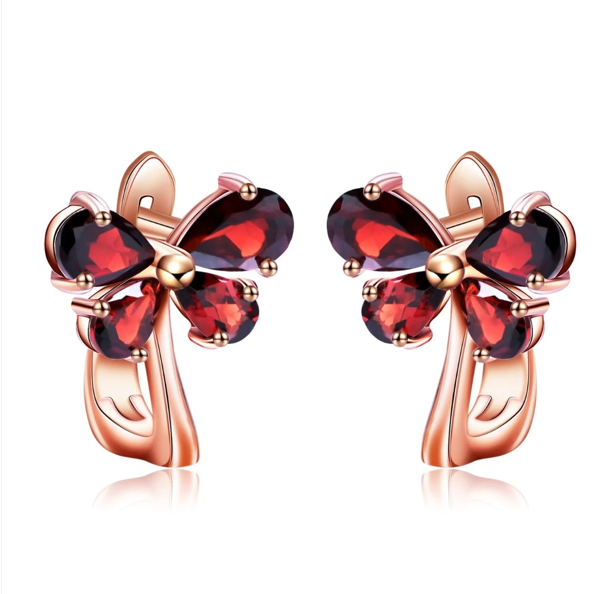 Garnet butterfly motif earrings