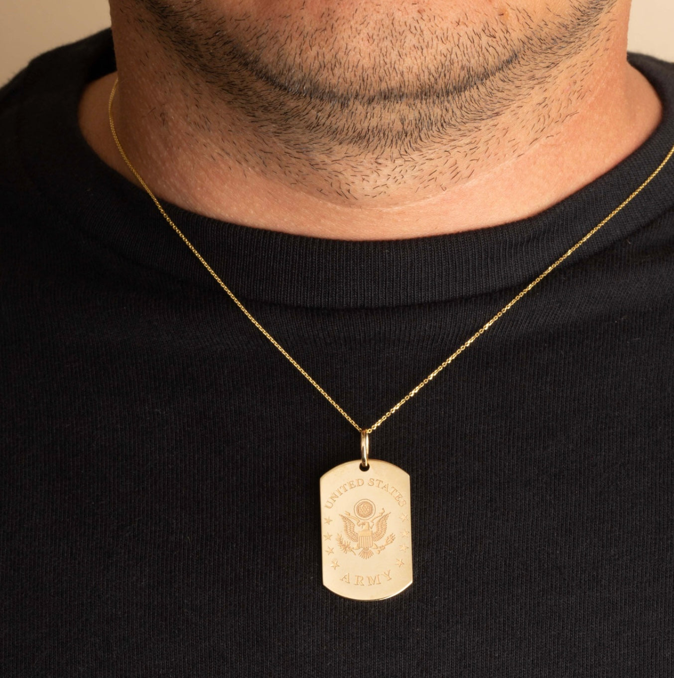 Gold United States Army Eagle Emblem Officially Licensed Dogtag Pendant Chain
