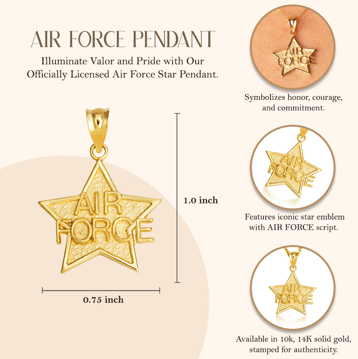 Gold United States Air Force Star Officially Licensed Pendant Chain