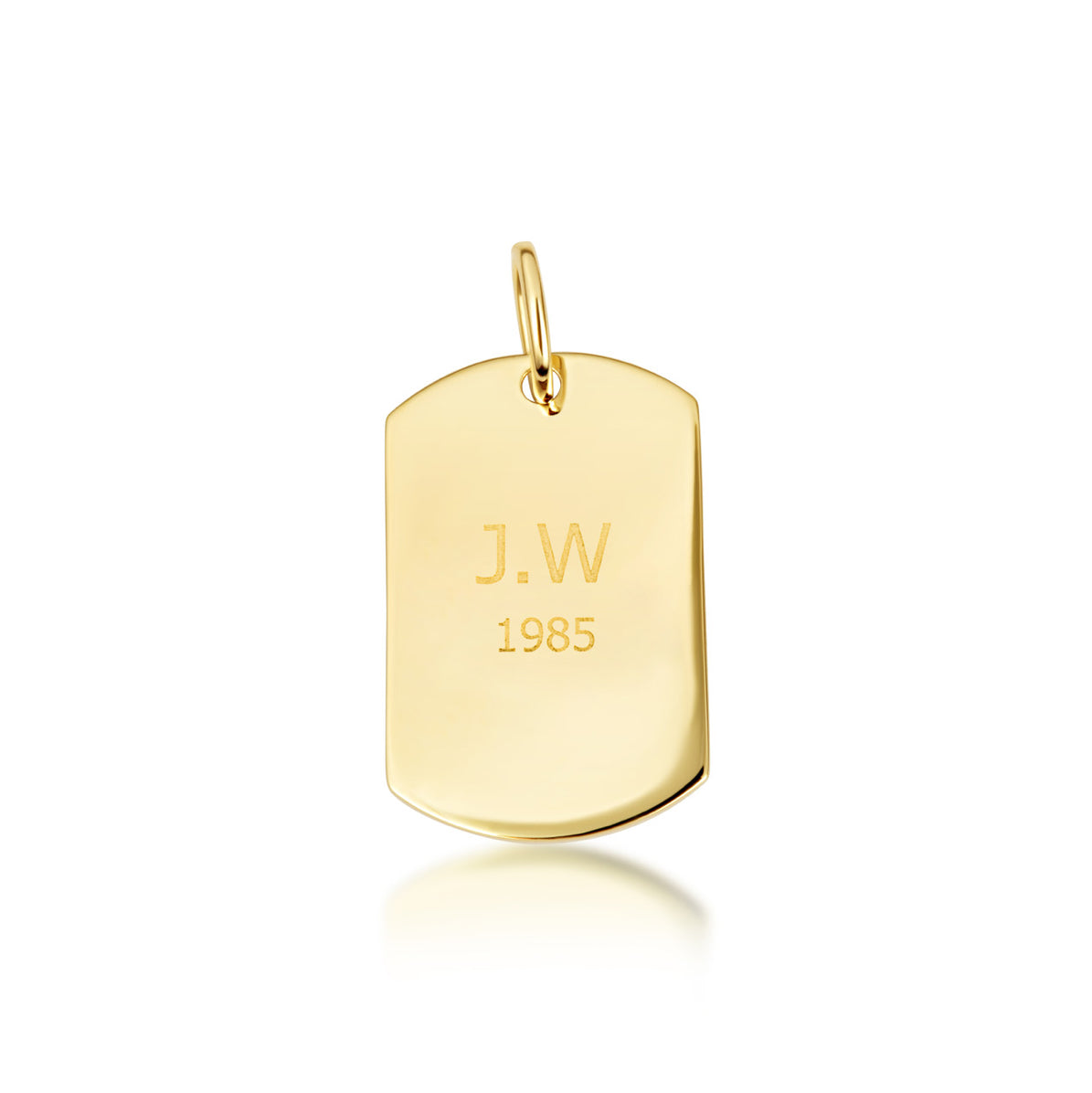 Yellow Gold Engravable Military ID Dog Tag Pendant Chain