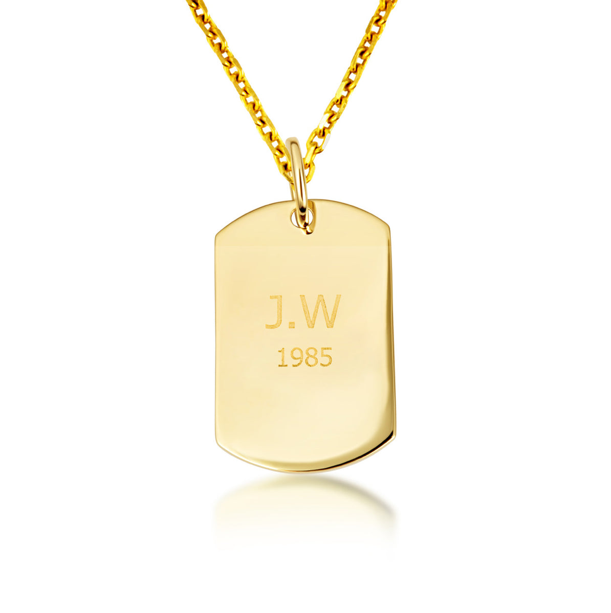 Yellow Gold Engravable Military ID Dog Tag Pendant Chain