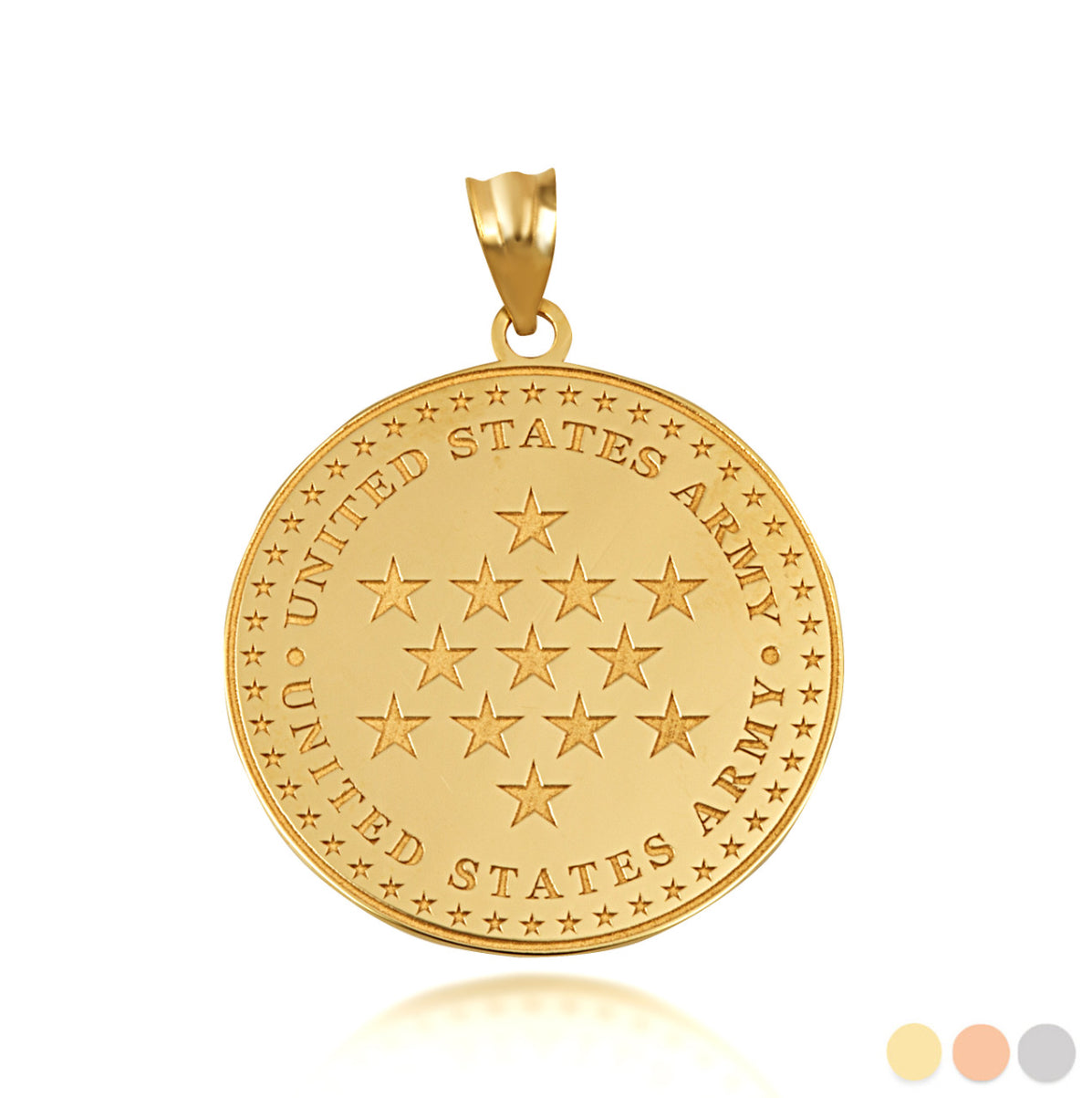 Gold US Army Historical Stars Engravable Pendant Chain
