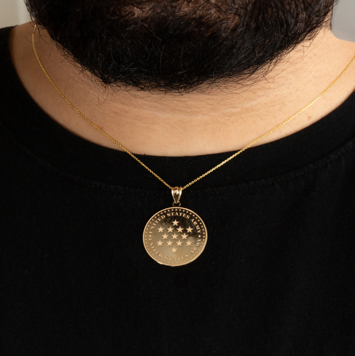 Gold US Army Historical Stars Engravable Pendant Chain