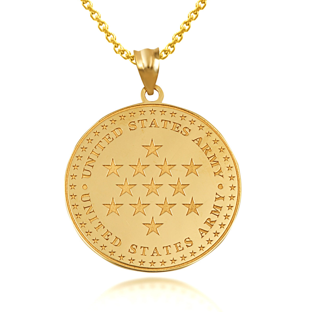 Gold US Army Historical Stars Engravable Pendant Chain