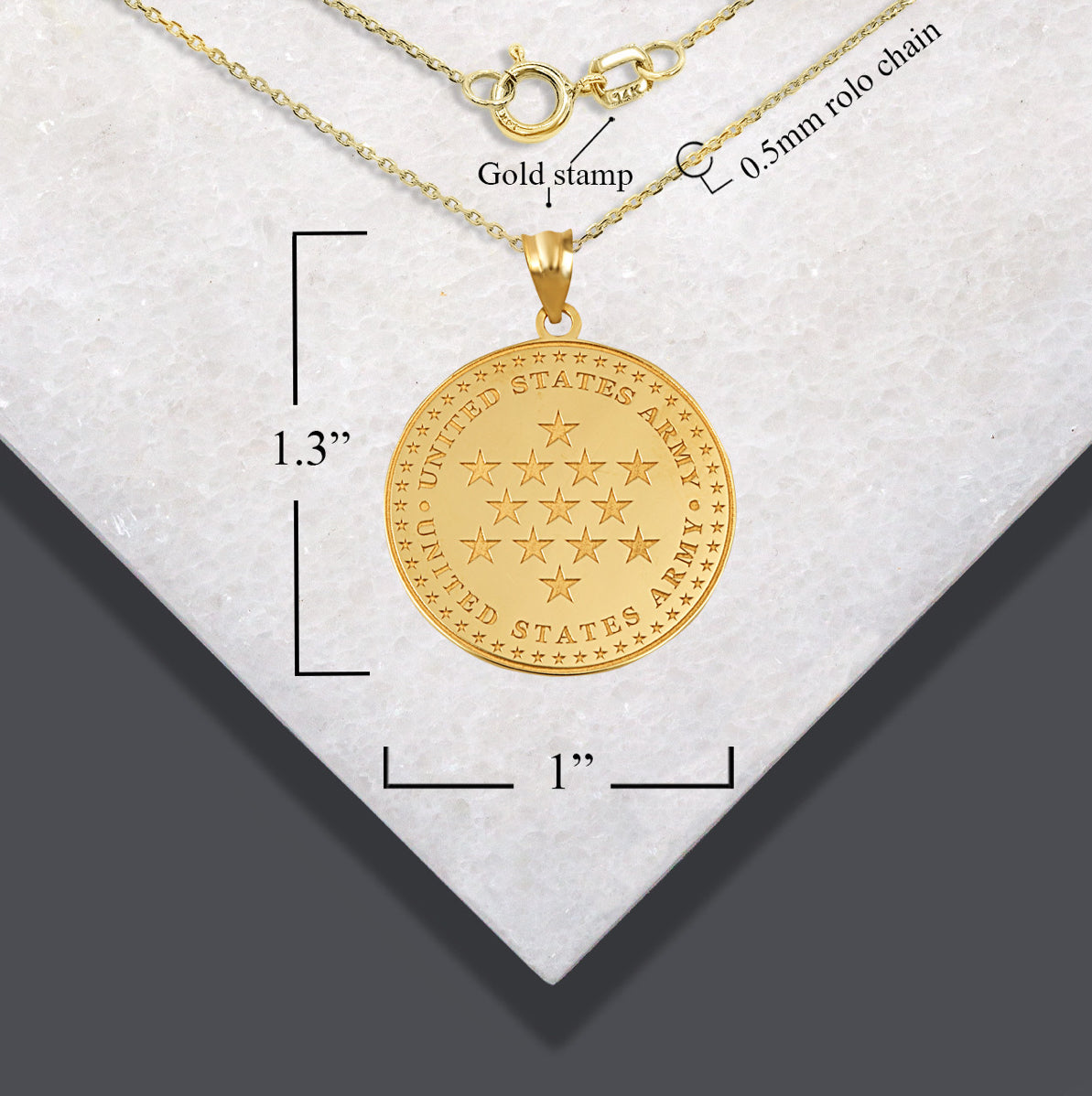 Gold US Army Historical Stars Engravable Pendant Chain