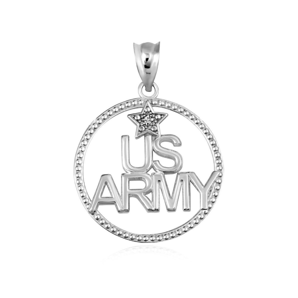 925 Sterling Silver Beaded United States Army Circle Pendant Chain
