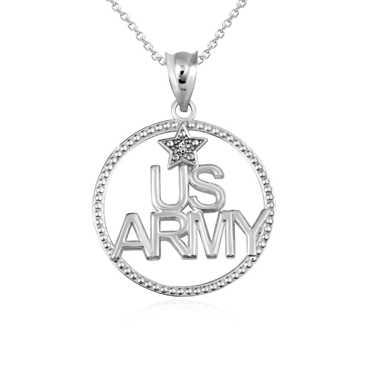 925 Sterling Silver Beaded United States Army Circle Pendant Chain
