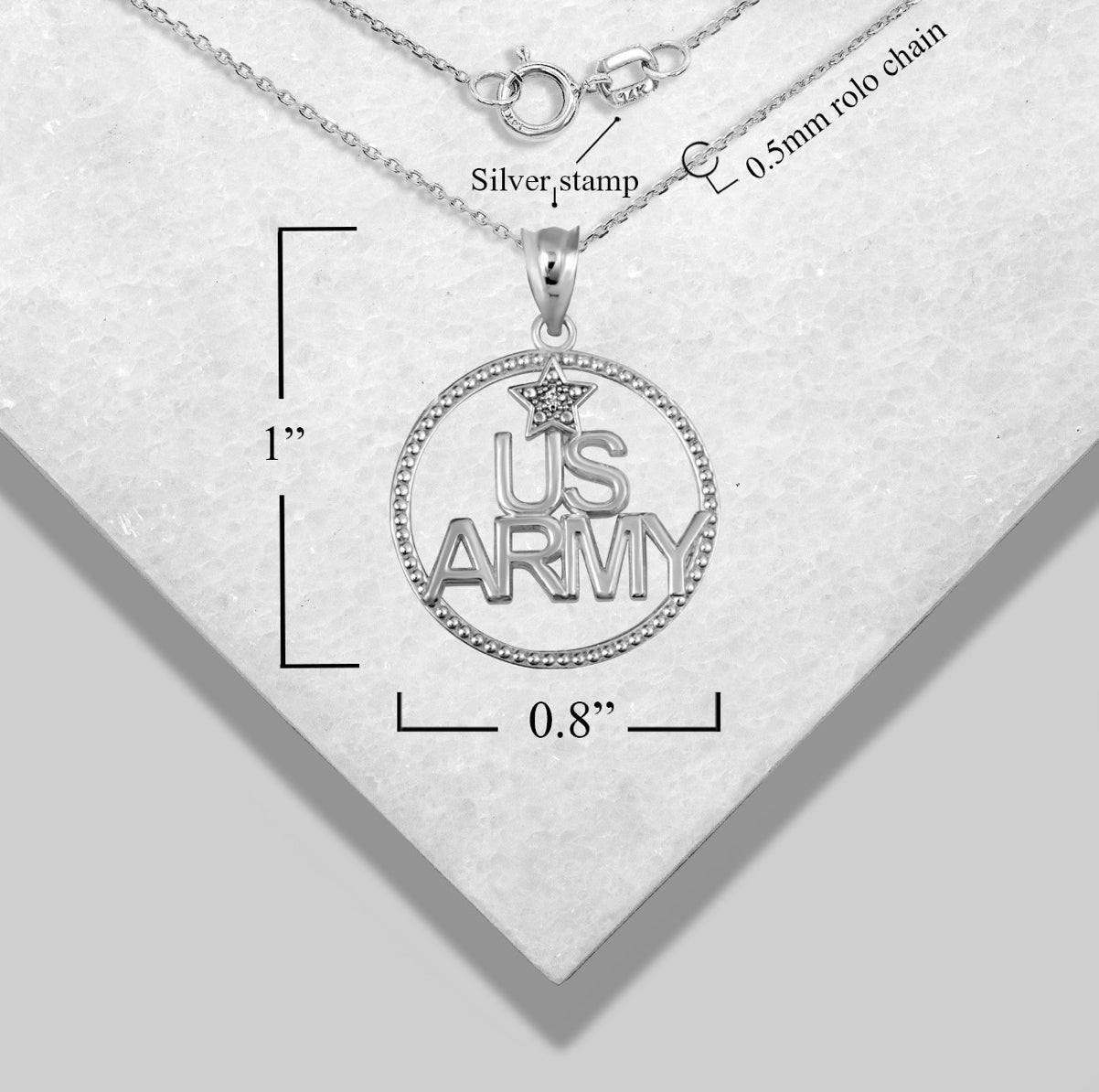 925 Sterling Silver Beaded United States Army Circle Pendant Chain