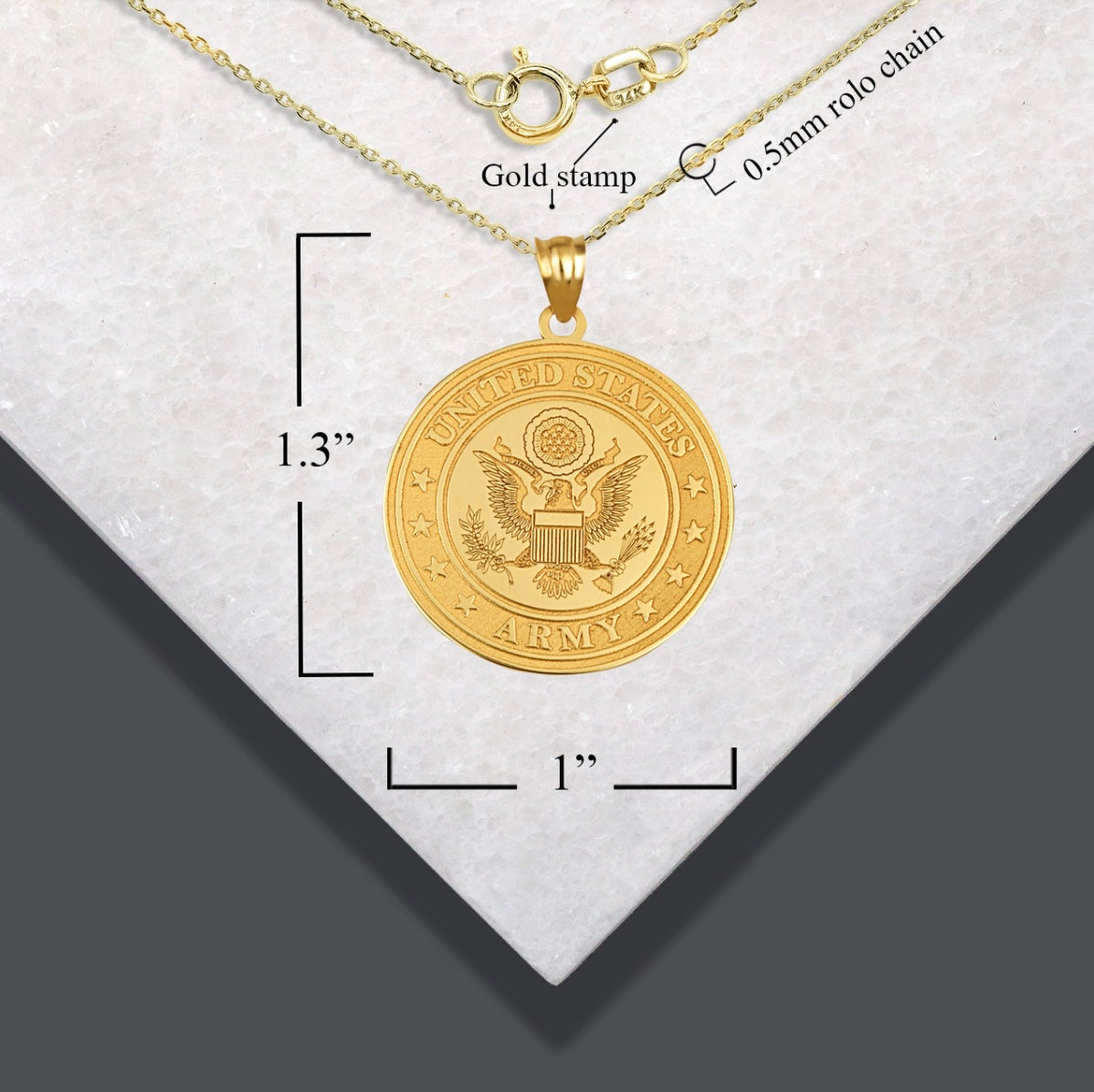 Gold US Army Debossed Coin Pendant Chain