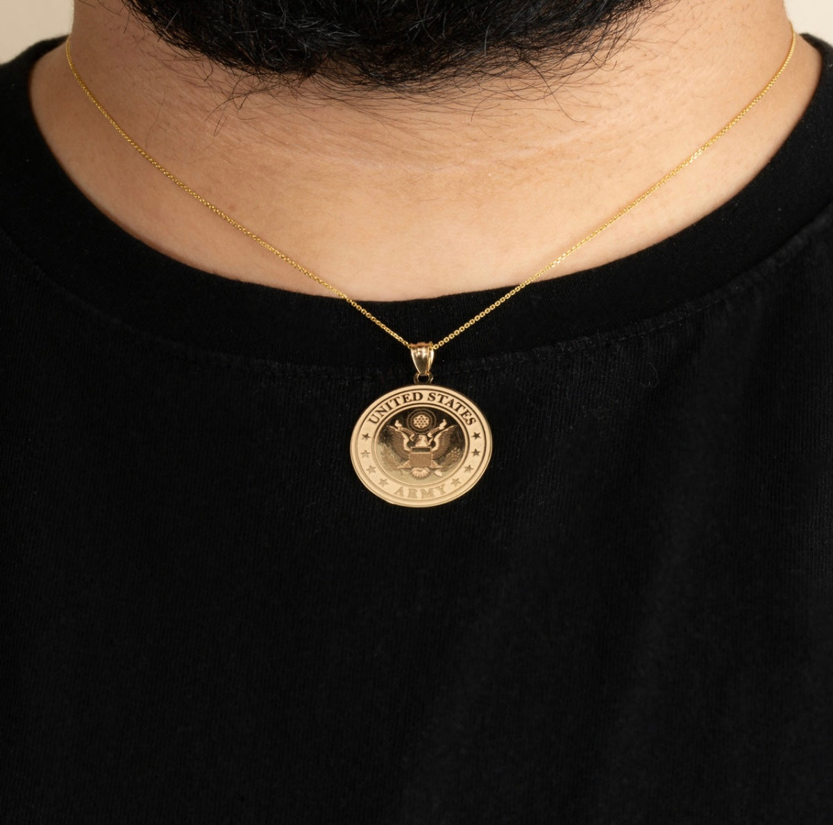 Gold US Army Debossed Coin Pendant Chain