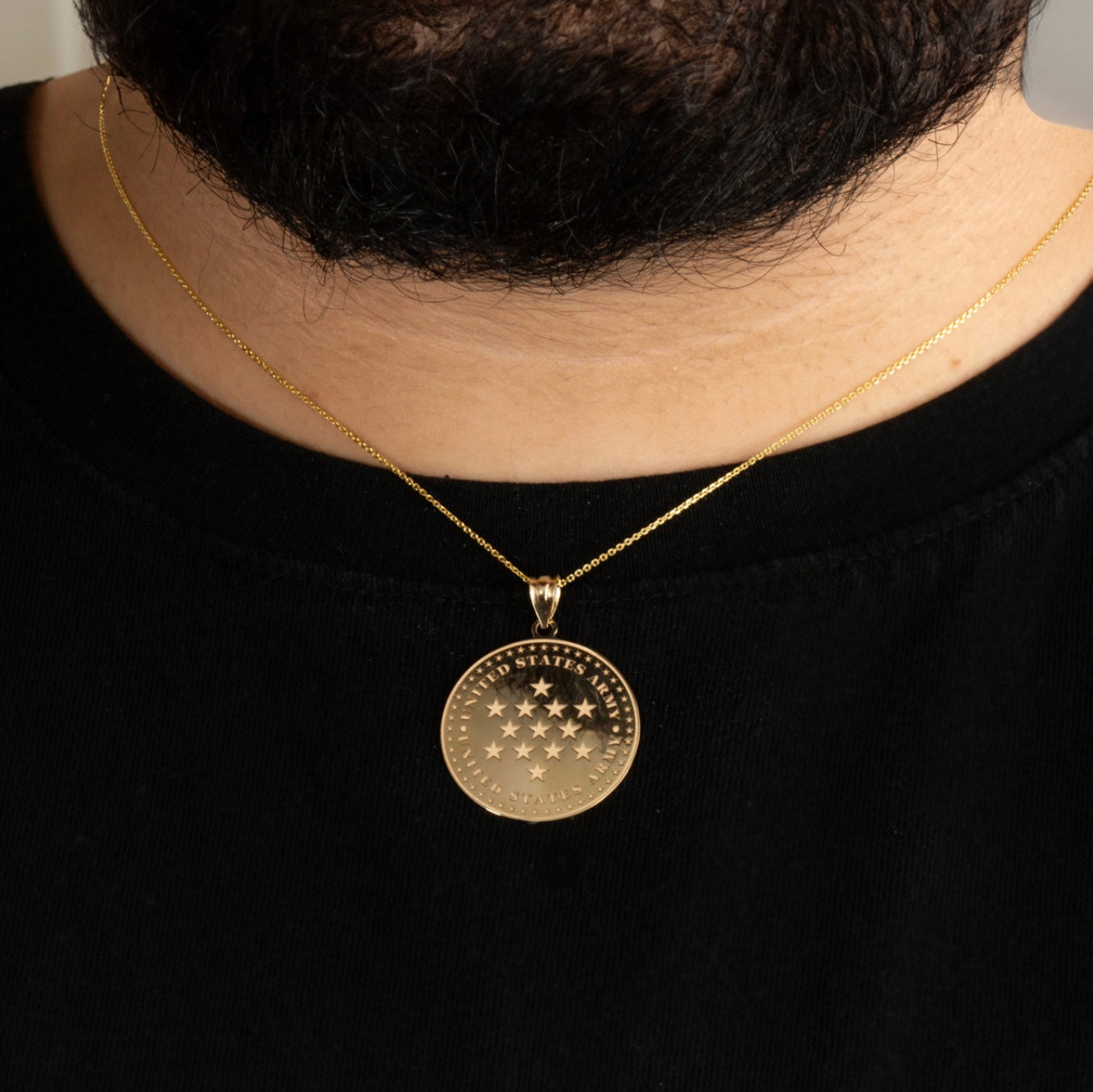 Gold US Army Historical Stars Engravable Pendant Chain