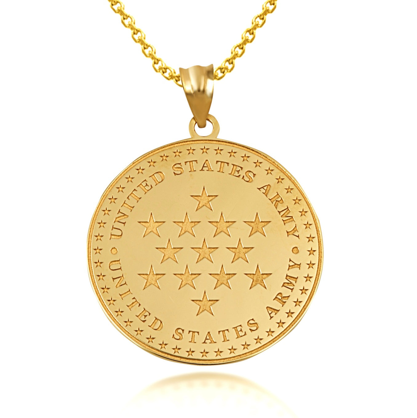 Gold US Army Historical Stars Engravable Pendant Chain