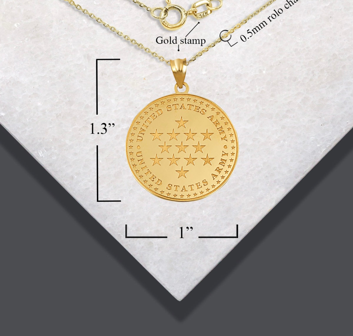 Gold US Army Historical Stars Engravable Pendant Chain