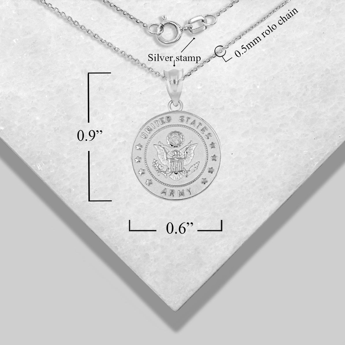 925 Sterling Silver United States Army Emblem Medallion & Pendant Chain
