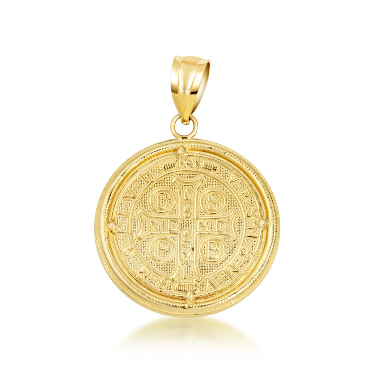 Two-Tone Gold Saint Benedict Cubic Zirconia Halo Medallion Pendant Chain