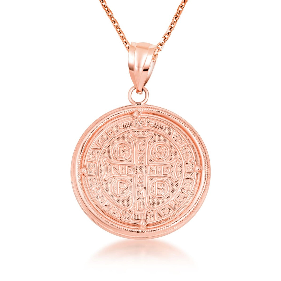 Two-Tone Gold Saint Benedict Cubic Zirconia Halo Medallion Pendant Chain