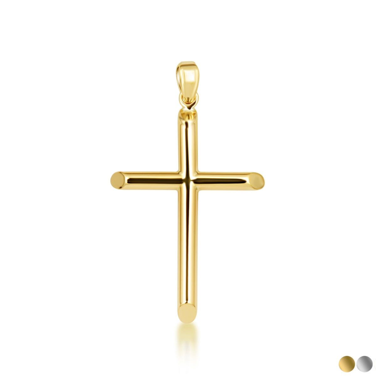14K Gold Religious Cross Crucifix Tube Pendant Chain