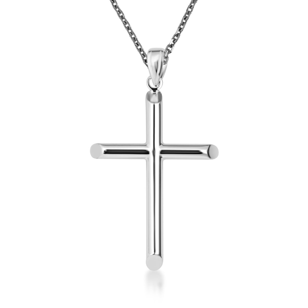 14K Gold Religious Cross Crucifix Tube Pendant Chain
