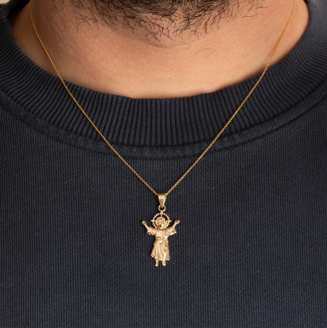 Gold Sacred Baby Jesus Divine Pendant Chain