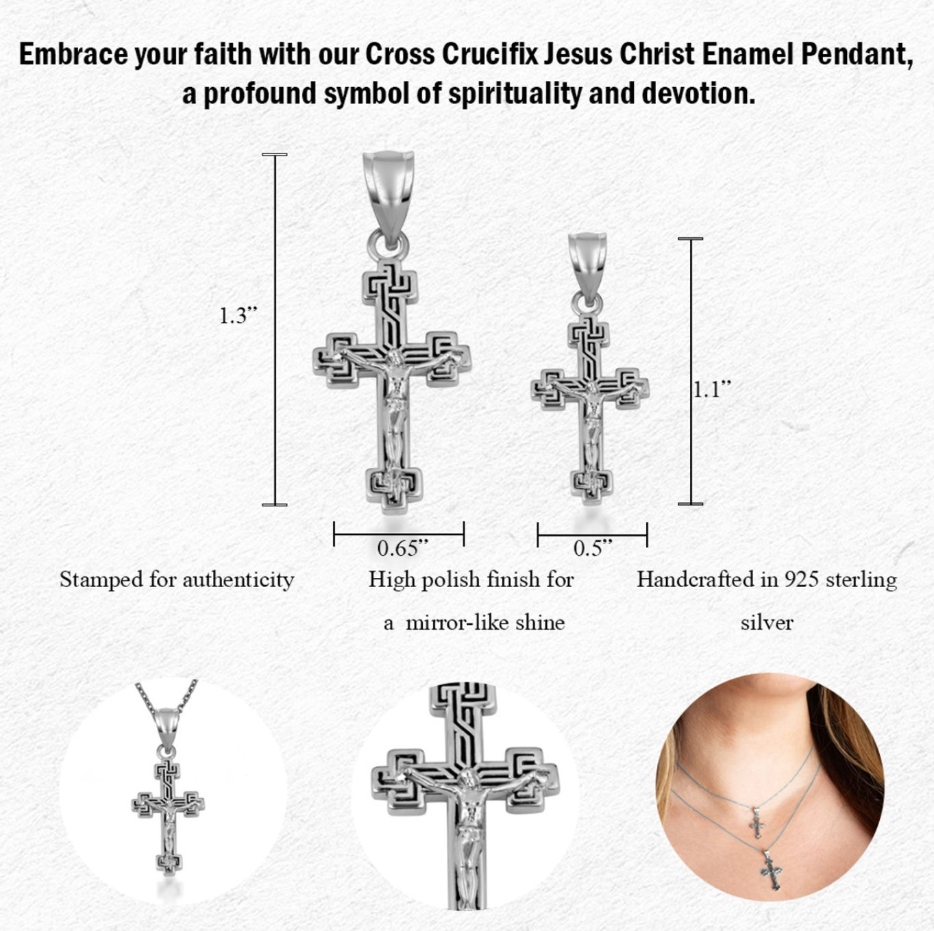 925 Sterling Silver Cross Crucifix Jesus Christ Enamel Pendant Chain