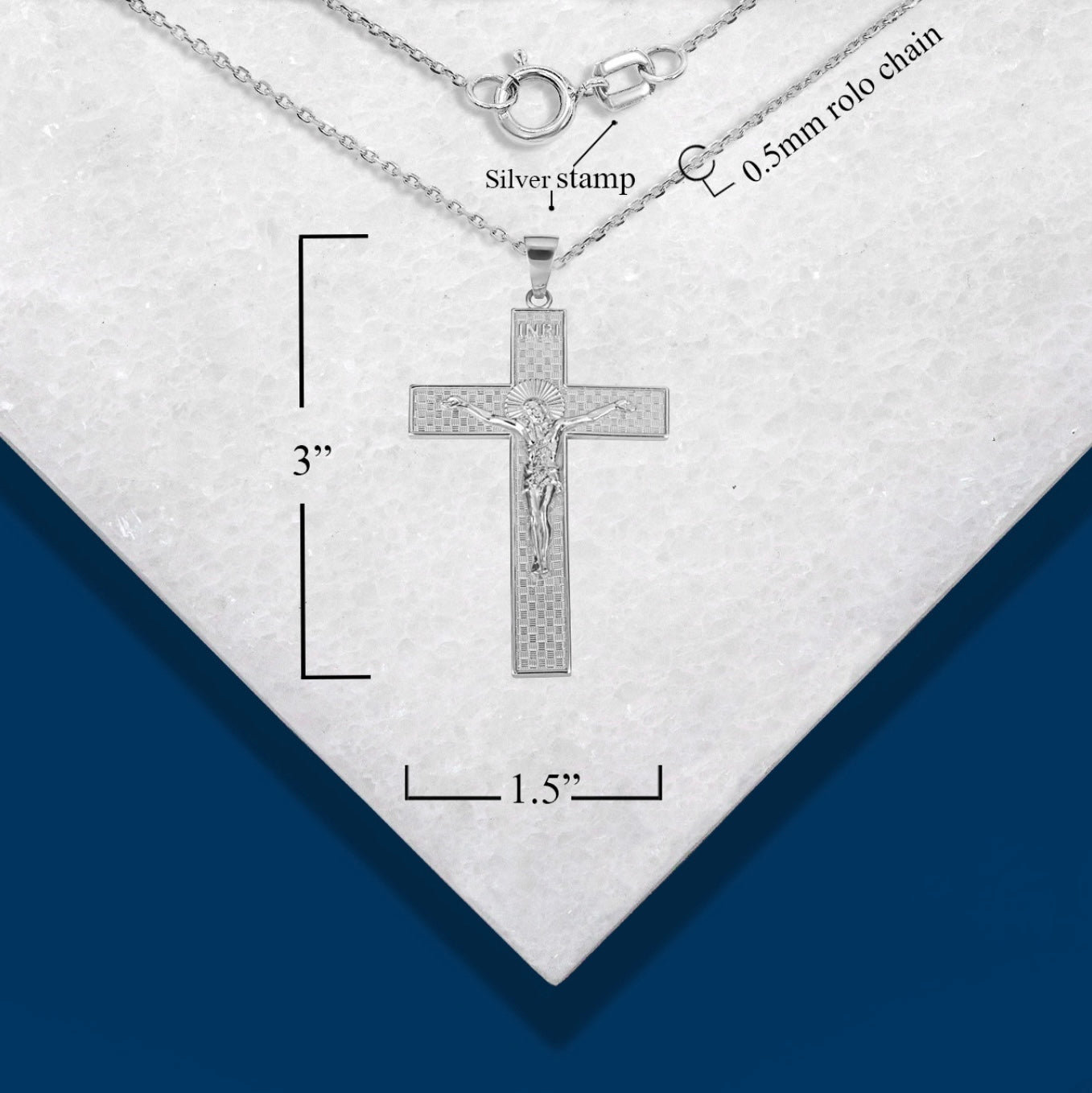 925 Sterling Silver Checkered Cross Pendant & Chain