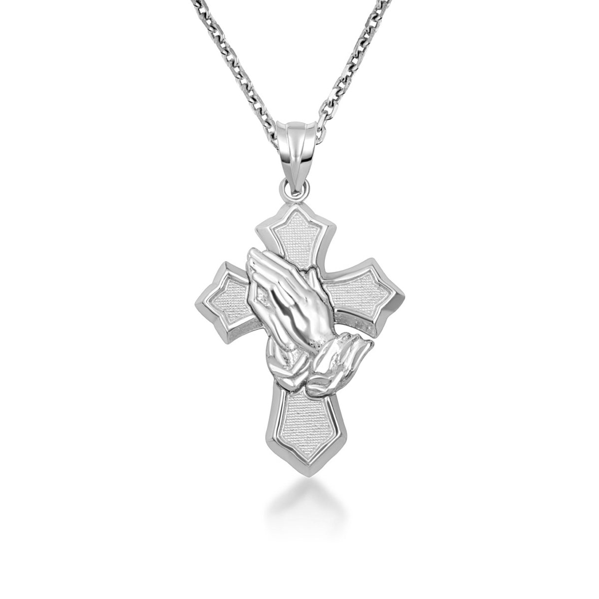 925 Sterling Silver Praying Hands Cross Pendant Chain