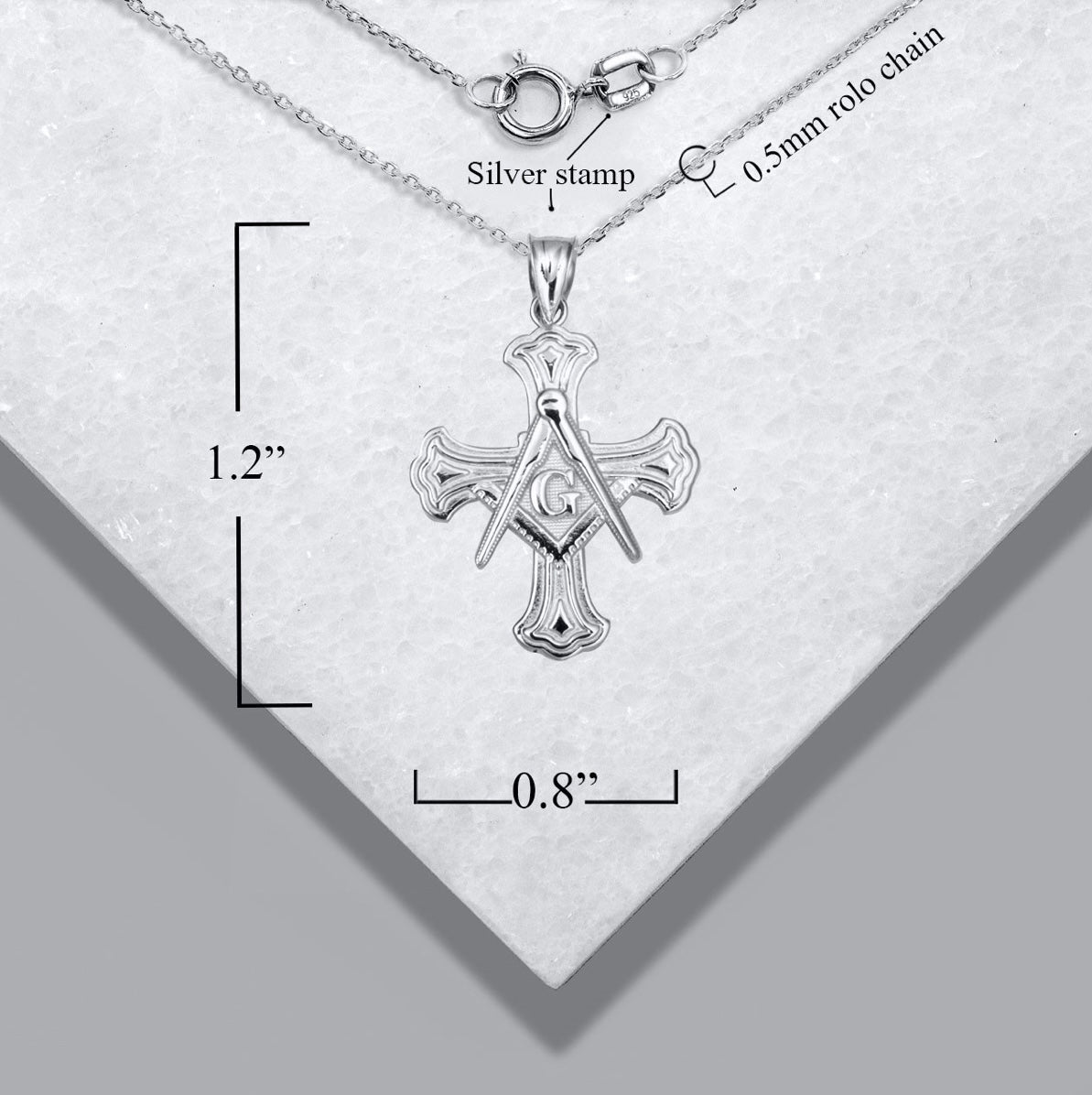 925 Sterling Silver Freemason Cross Square And Compass Pendant Chain