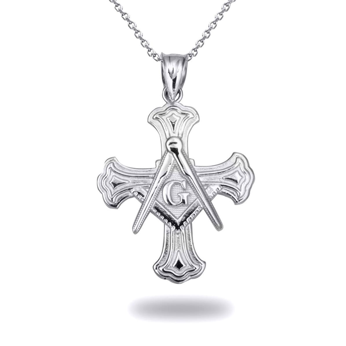 925 Sterling Silver Freemason Cross Square And Compass Pendant Chain
