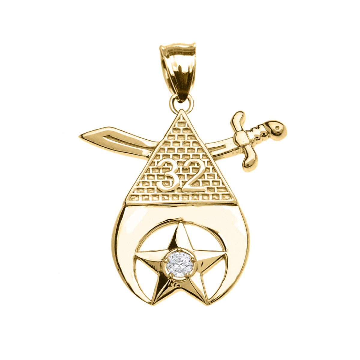 Yellow Gold Freemason Shriners 32nd Degree Diamond Star Eye Of Providence Pendant Chain