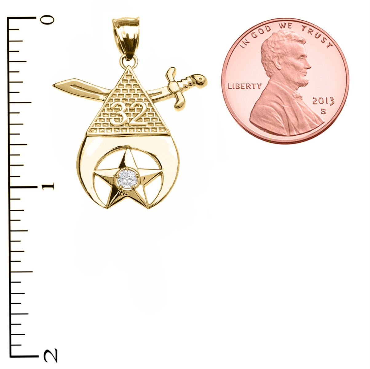 Yellow Gold Freemason Shriners 32nd Degree Diamond Star Eye Of Providence Pendant Chain