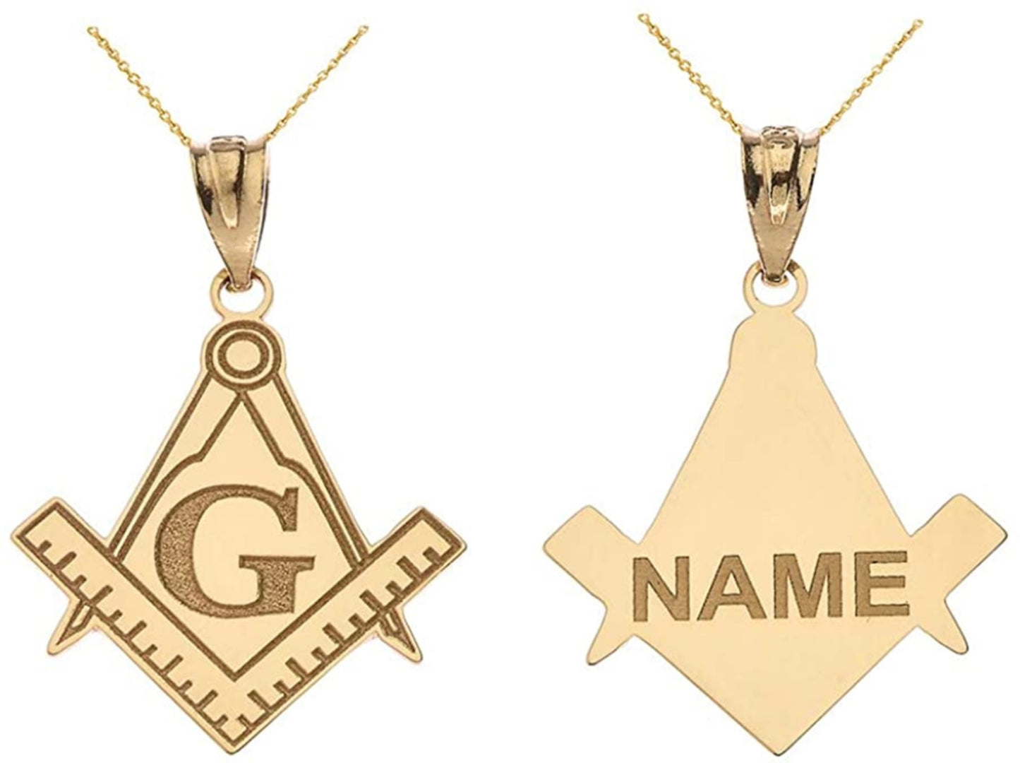 Gold Engravable Freemason Square & Compass Personalized Pendant Chain