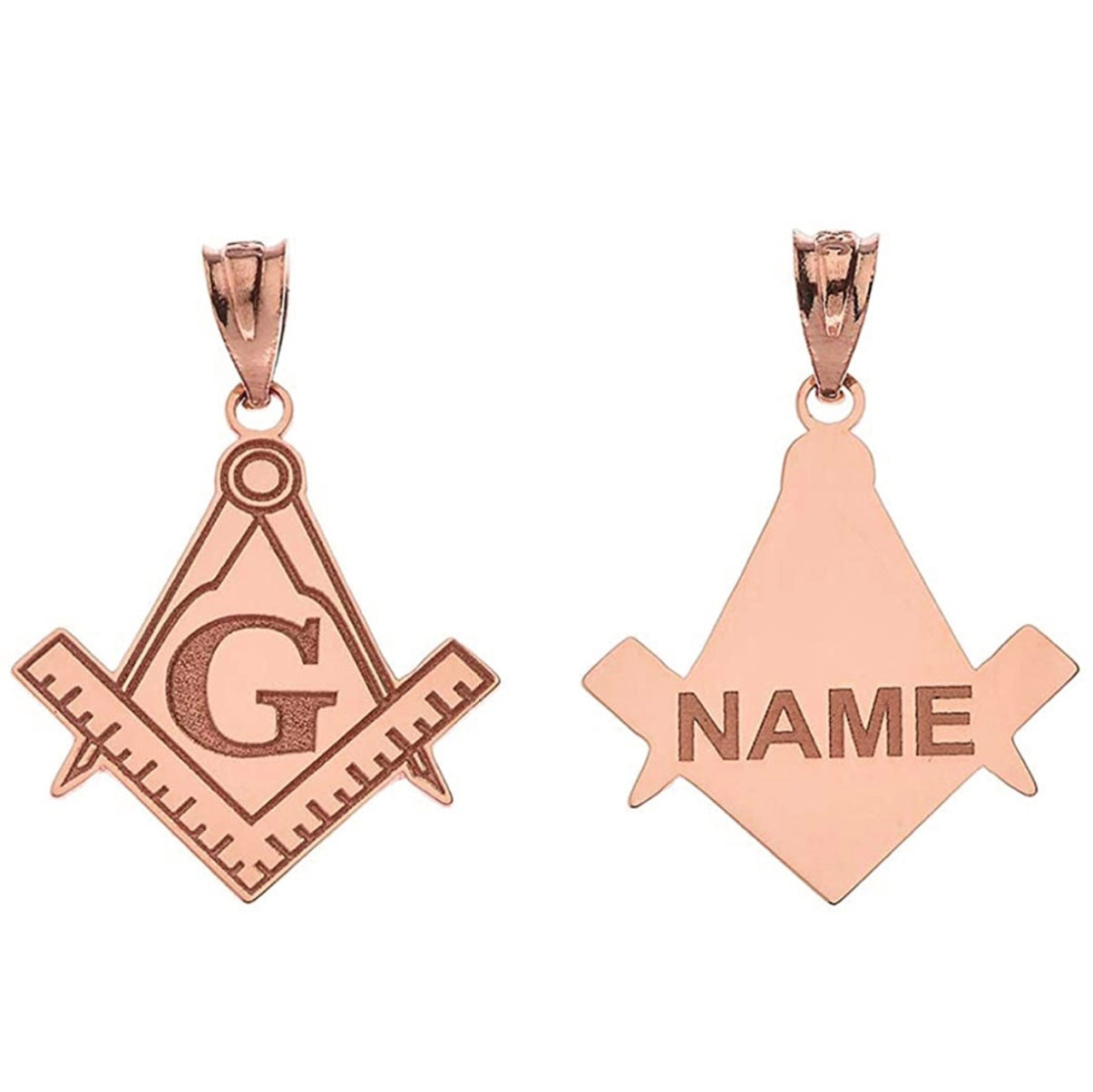 Gold Engravable Freemason Square & Compass Personalized Pendant Chain