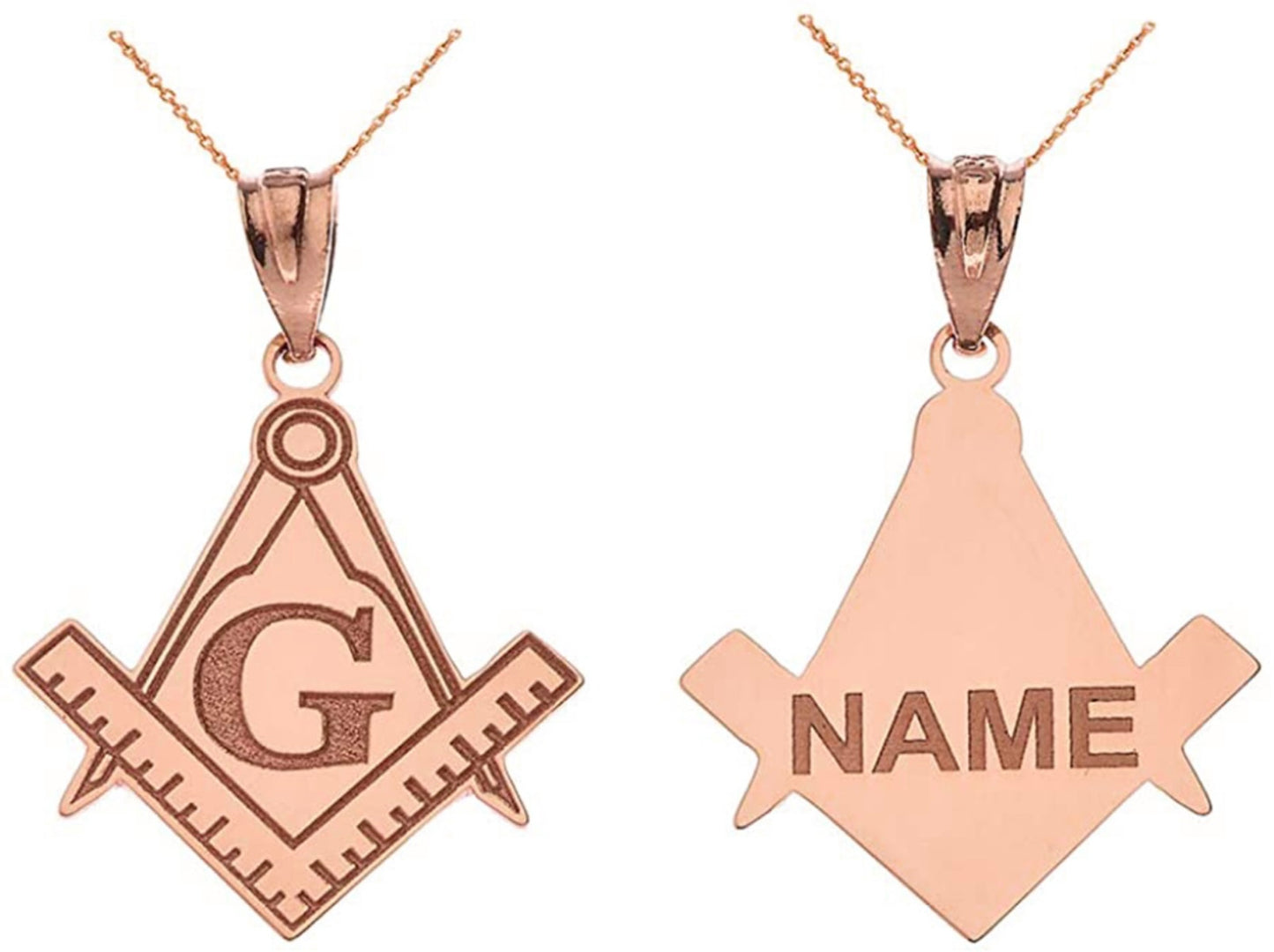 Gold Engravable Freemason Square & Compass Personalized Pendant Chain