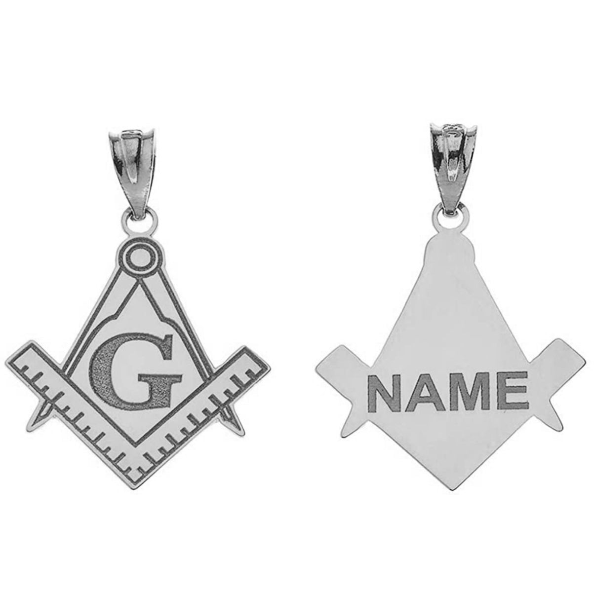 Gold Engravable Freemason Square & Compass Personalized Pendant Chain