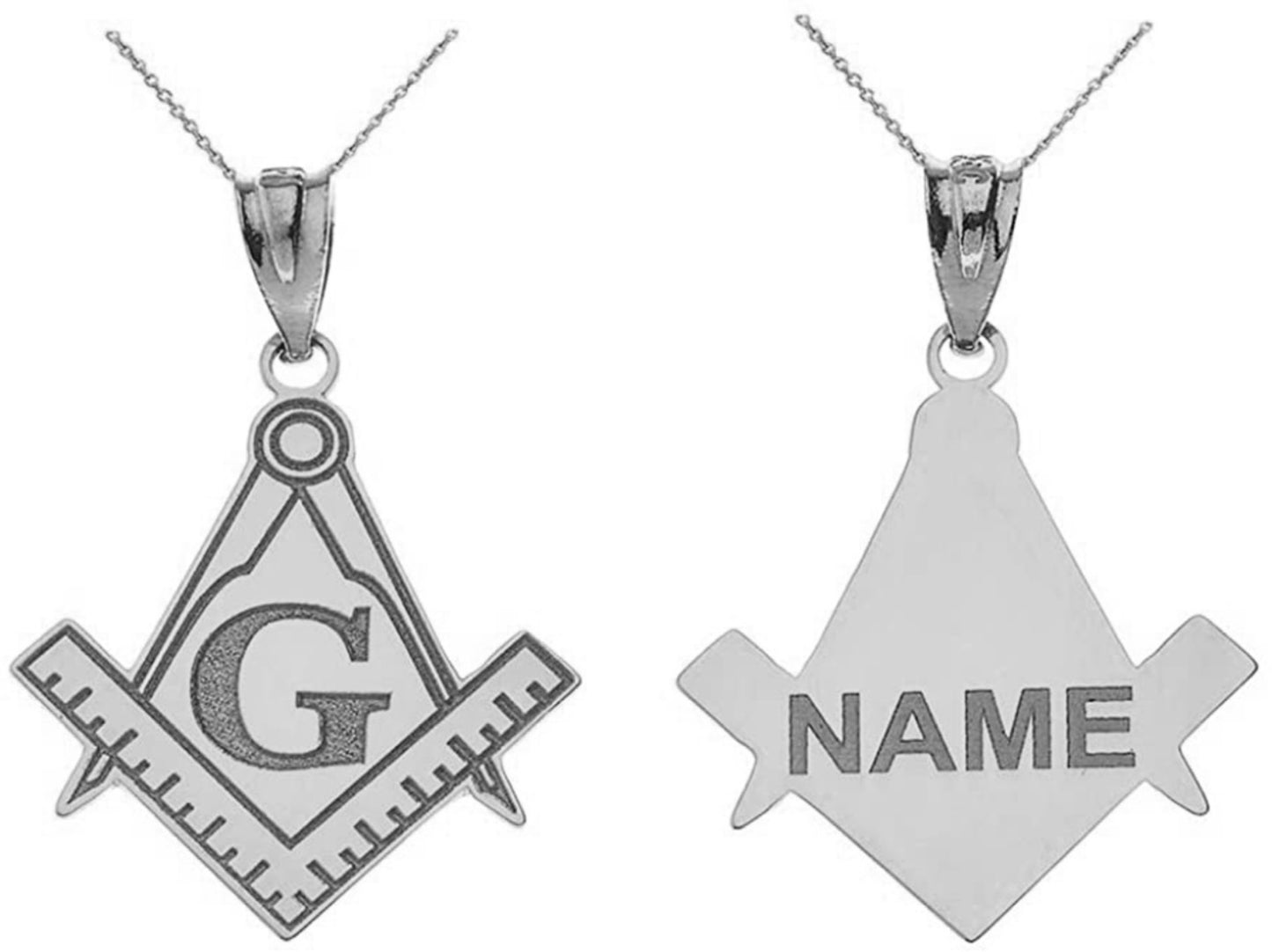 Gold Engravable Freemason Square & Compass Personalized Pendant Chain