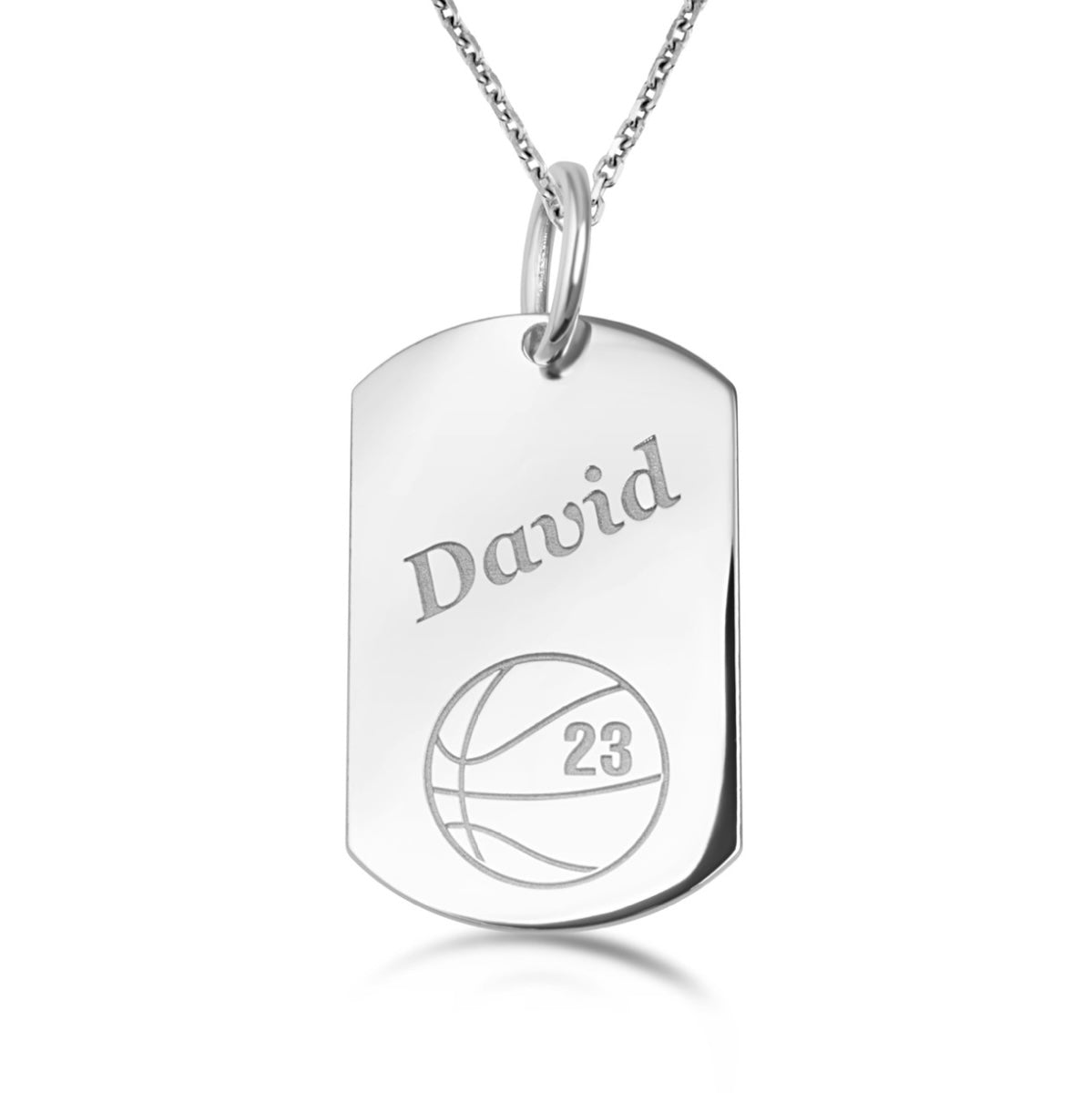925 Sterling Silver Engravable Basketball Sports Dog Tag Pendant Chain